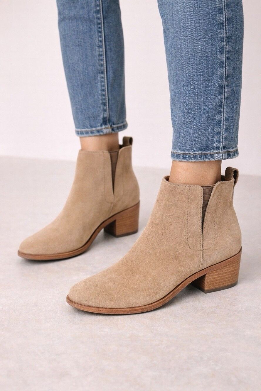 Kork-Ease Chelsea Ankle Boots Womens 8 Tan Suede Leather Low Heel Pull On Bootie